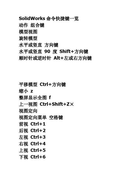 SolidWorks命令快捷键一览