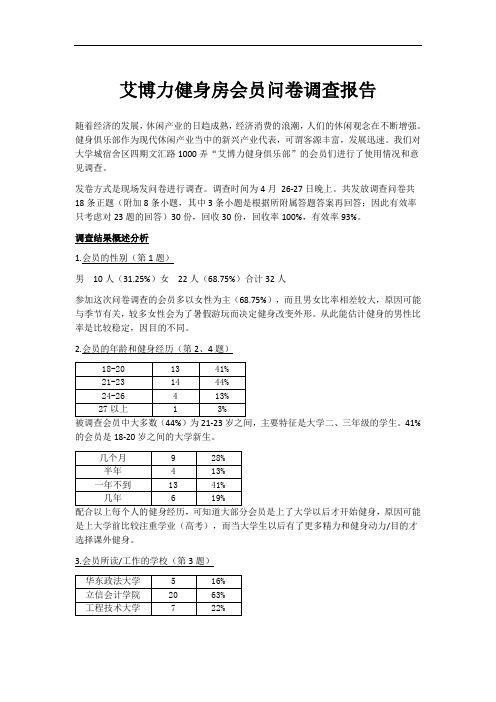 大学城宿舍区艾博力健身房调查问卷的调查报告