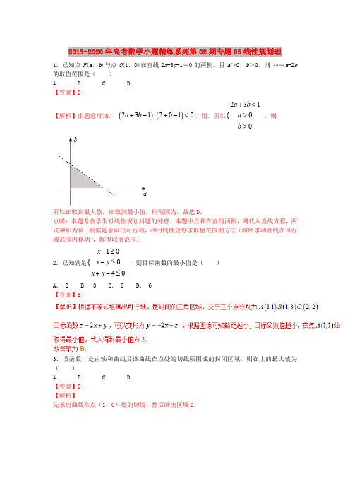 2019-2020年高考数学小题精练系列第02期专题05线性规划理