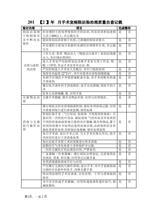 手术室感染管理质量自查表