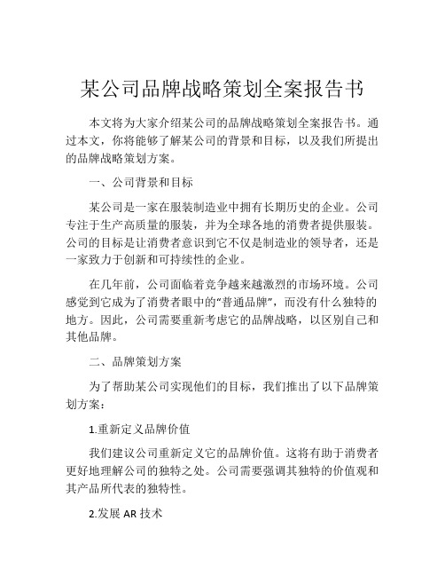 某公司品牌战略策划全案报告书