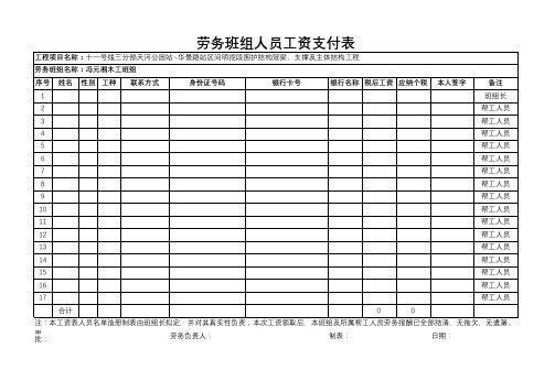 劳务班组人员工资支付表