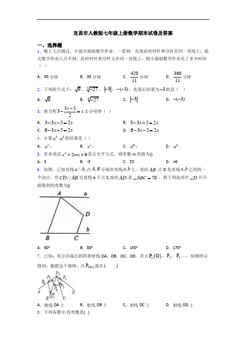 宜昌市人教版七年级上册数学期末试卷及答案