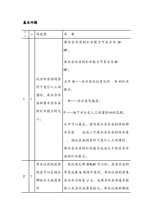 地下水动力学知识点总结