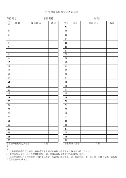 社会保障卡申领登记表花名册