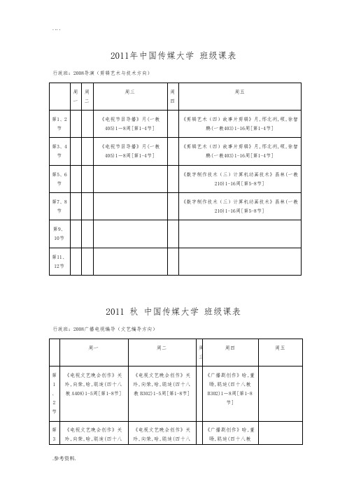 2011中国传媒大学本科课表