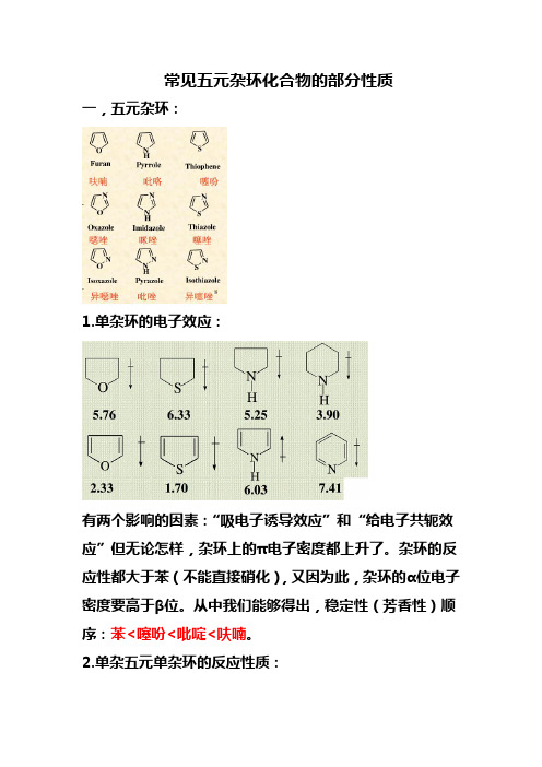 常见杂环化合物的部分性质