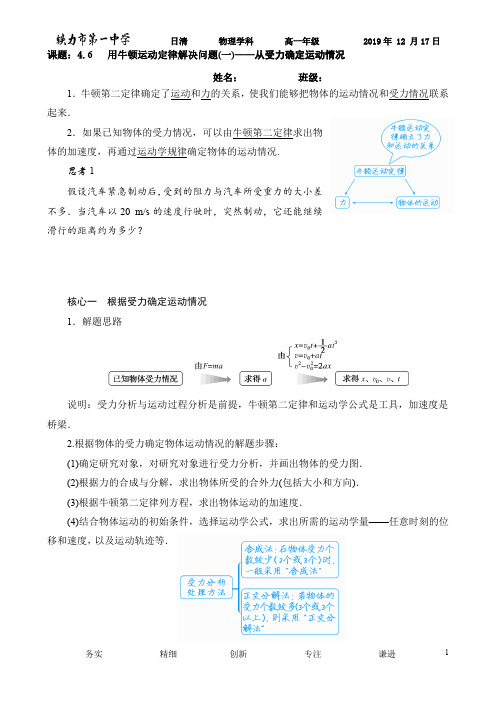 4.6牛顿运动定律应用——已知受力求运动问题(日清)