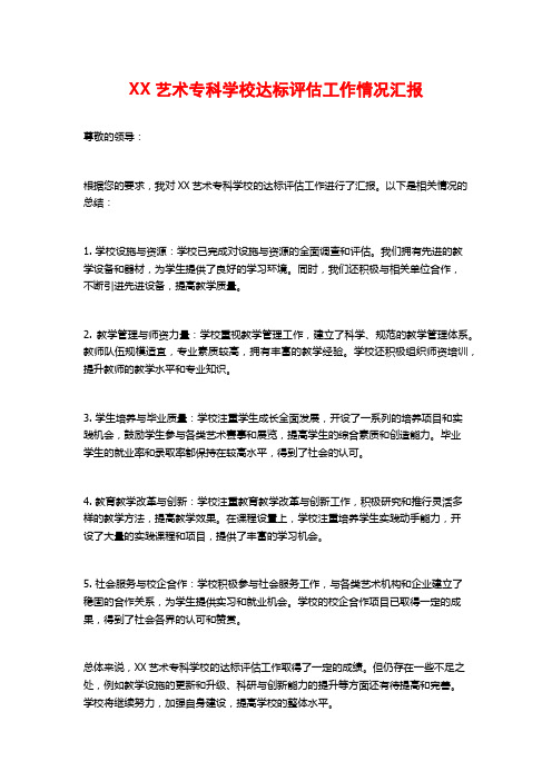 XX艺术专科学校达标评估工作情况汇报