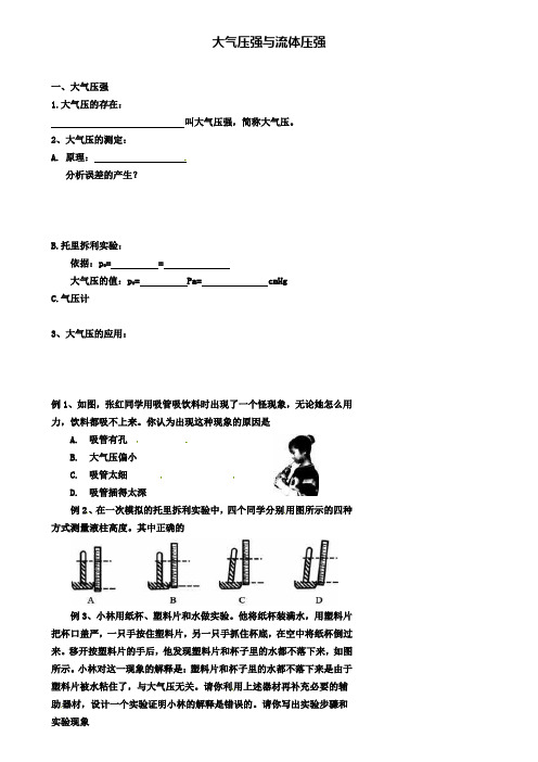 中考物理冲刺复习压强和浮力专题大气压强与流体压强训练(附2套中考模拟卷)