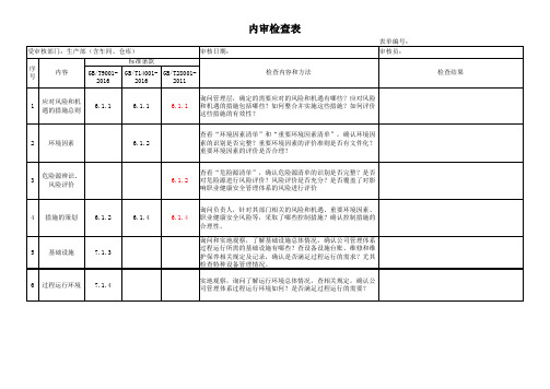 生产部QEHS一体化内审检查表范例