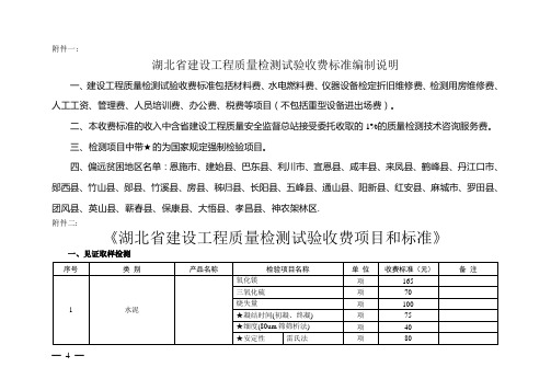 湖北省建设工程质量检测试验收费标准