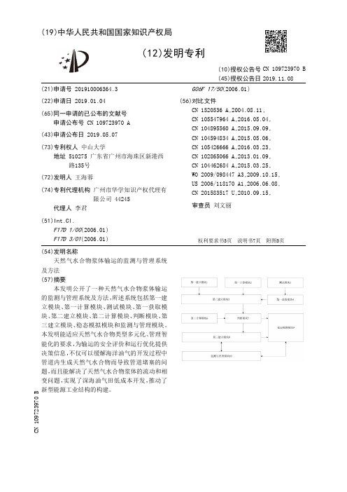 【CN109723970B】天然气水合物浆体输运的监测与管理系统及方法【专利】