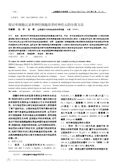 探讨单细胞记录和神经细胞培养时神经元的分离方法