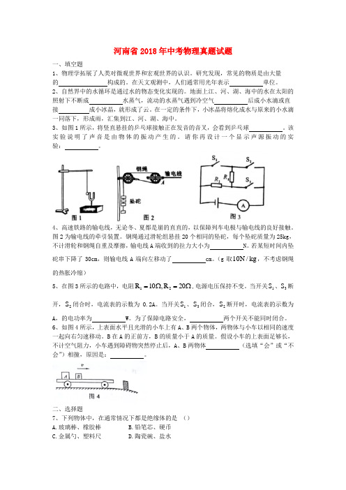 河南省2018年中考物理真题试题(含扫描答案)