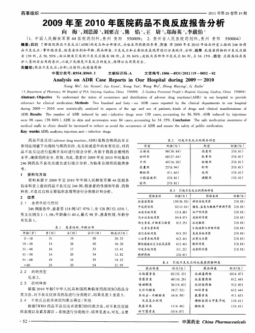 2009年至2010年医院药品不良反应报告分析