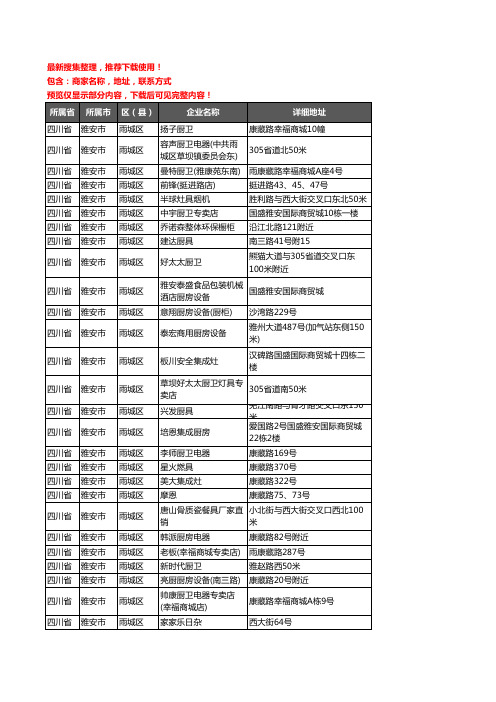 新版四川省雅安市雨城区厨卫电器企业公司商家户名录单联系方式地址大全77家