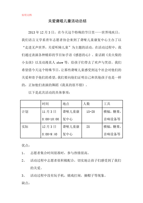 关爱聋哑儿童活动总结