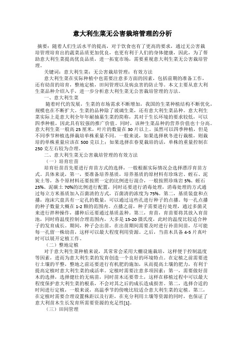 意大利生菜无公害栽培管理的分析