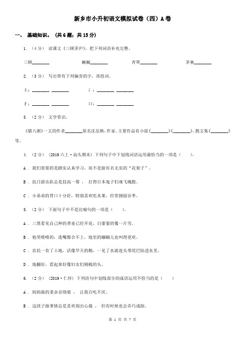 新乡市小升初语文模拟试卷(四)A卷