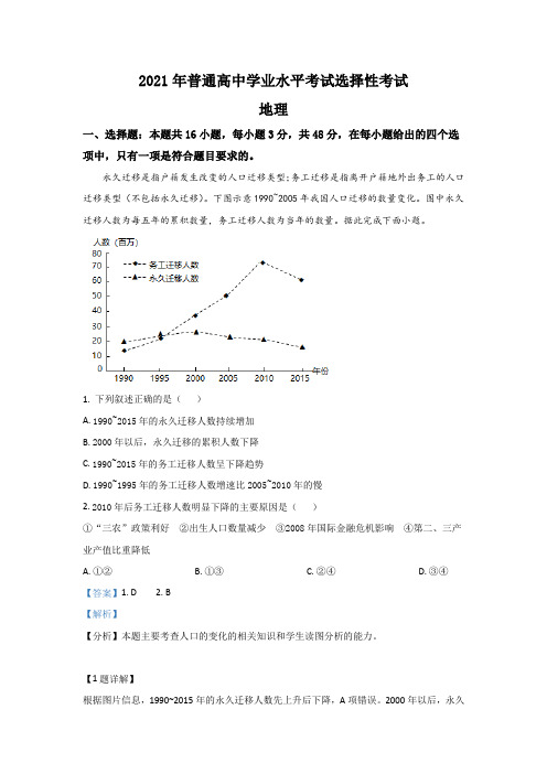 2021年高考真题——地理(湖南卷) (含解析)