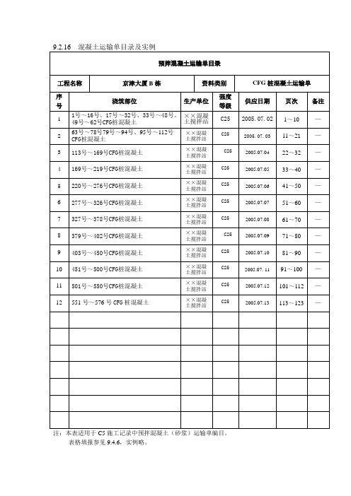 9.2.16混凝土运输单目录及范例