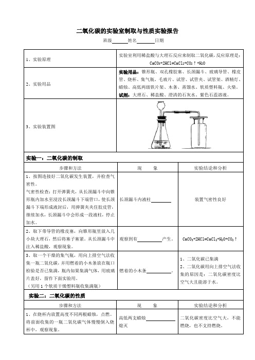 5.二氧化碳的制取和性质实验报告