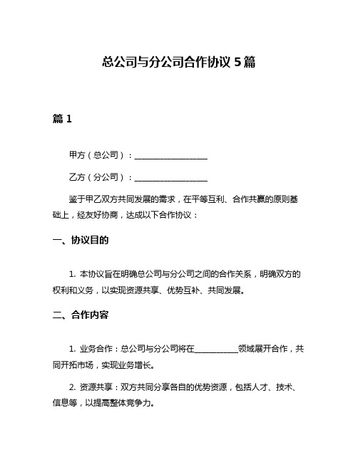 总公司与分公司合作协议5篇