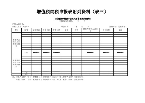 增值税纳税申报表附列资料(表三)