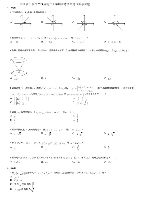 浙江省宁波市2024届高三上学期高考模拟考试数学试题