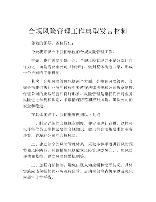 合规风险管理工作典型发言材料