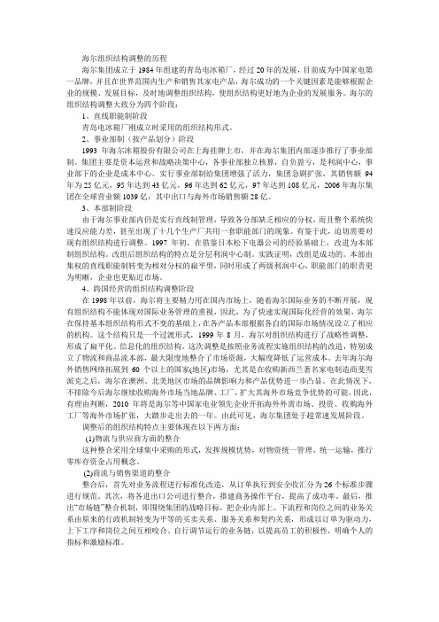 海尔国际组织结构变化