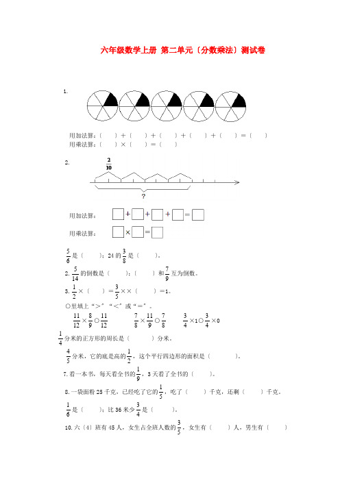 (2021年编)小学数学六年级数学上册第二单元(分数乘法)测试卷