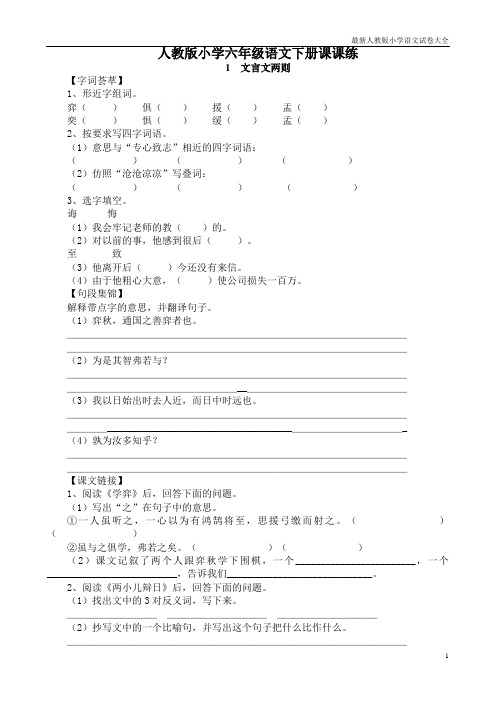 人教版小学六年级语文下册全册课课练