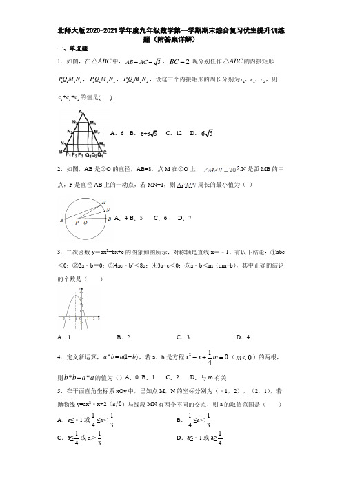 北师大版2020-2021学年度九年级数学第一学期期末综合复习优生提升训练题(附答案详解)