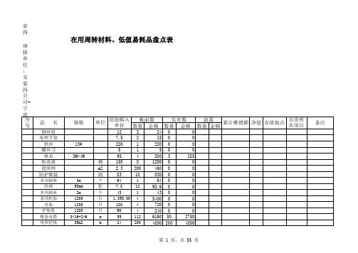 在用周转材料、低值易耗品盘点表