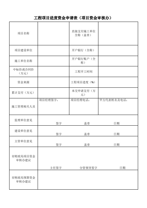 工程项目进度资金申请表