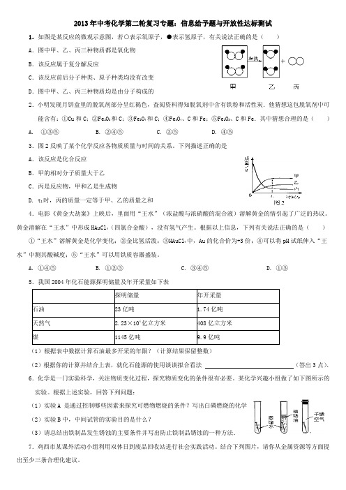 2013年中考化学第二轮复习专题：信息给予题与开放性达标测试