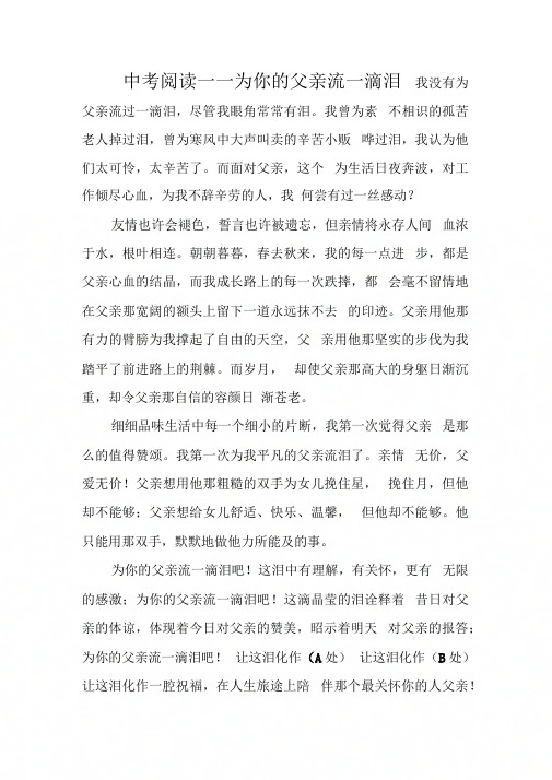 中考阅读——为你的父亲流一滴泪