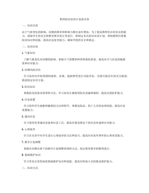 教师防汛培训计划表内容