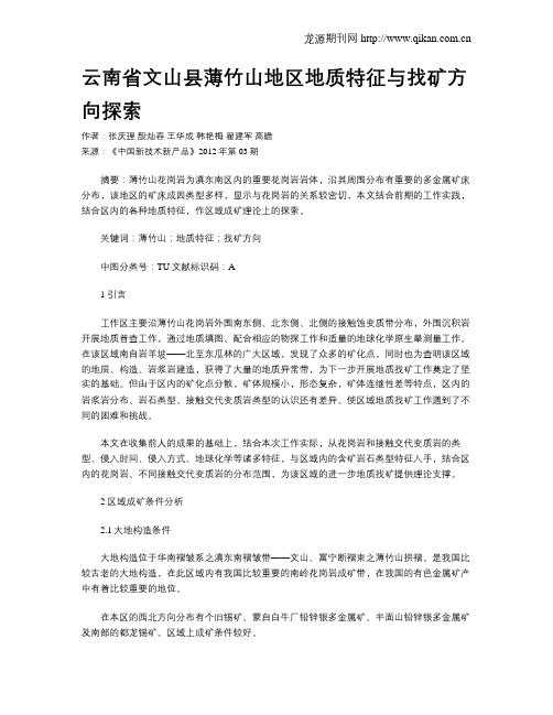 云南省文山县薄竹山地区地质特征与找矿方向探索