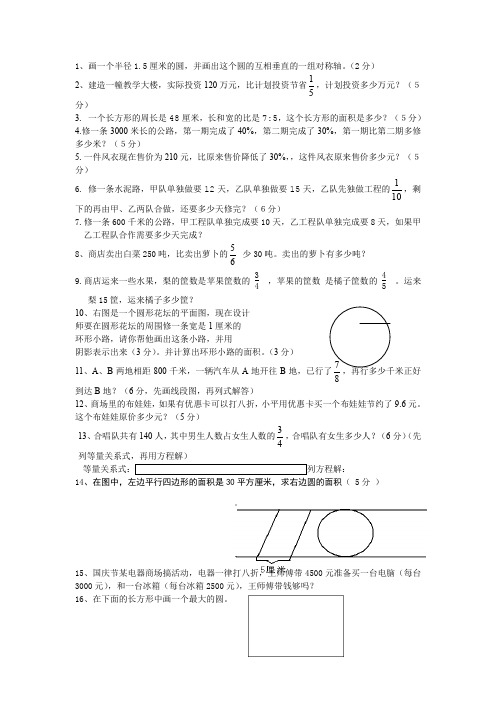 六年级上册数学应用题问题解决专项练习