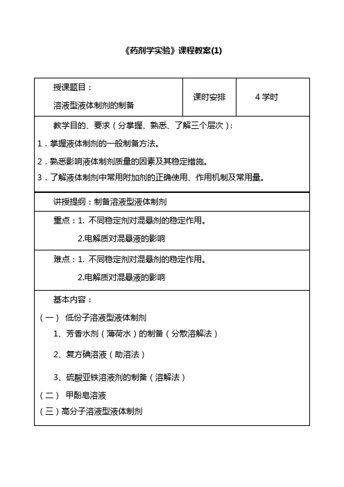 药剂学实验课程教案