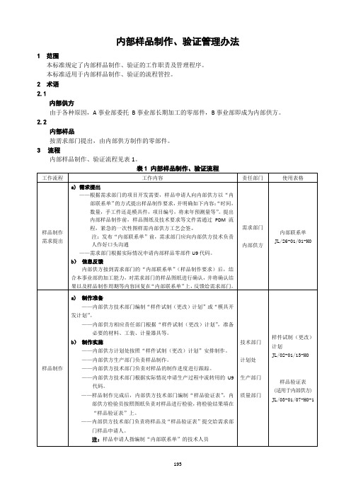 内部样品制作、验证管理办法-最终版本