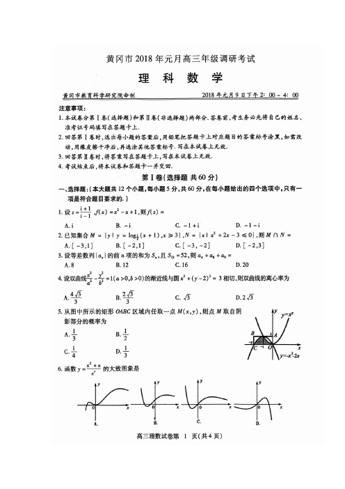 湖北省黄冈市2018届高三上学期期末考试(元月调研)数学(理)试题(图片版)