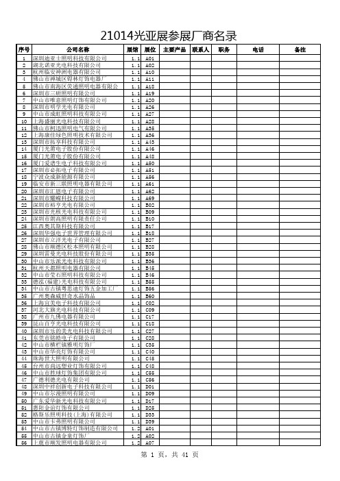 21014光亚展参展厂商名录
