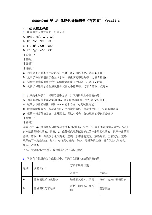 2020-2021年 盐 化肥达标检测卷(有答案)(word)1