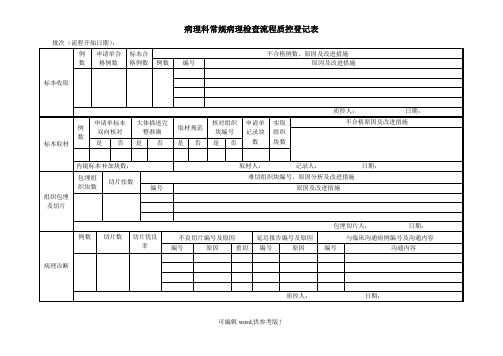 病理科常规病理检查流程质控登记表