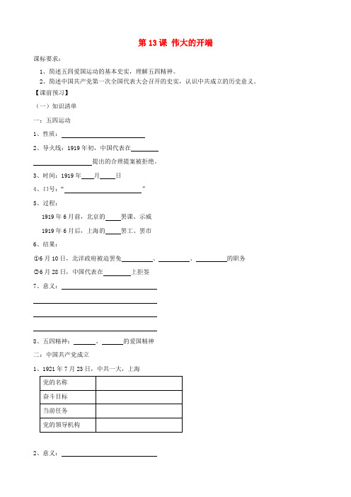 八年级历史上册 第13课 伟大的开端同步测试 北师大版