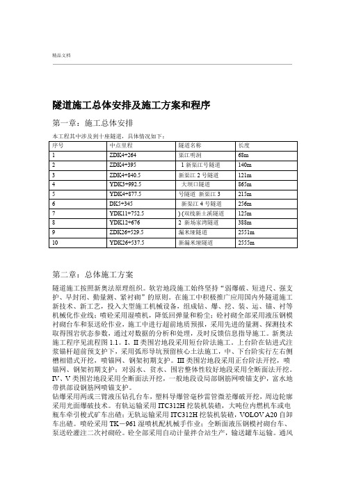 隧道施工总体安排及施工方案和程序